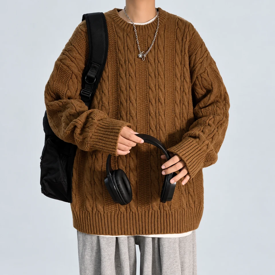 Nolan Cable Crewneck — Brown — product photograph
