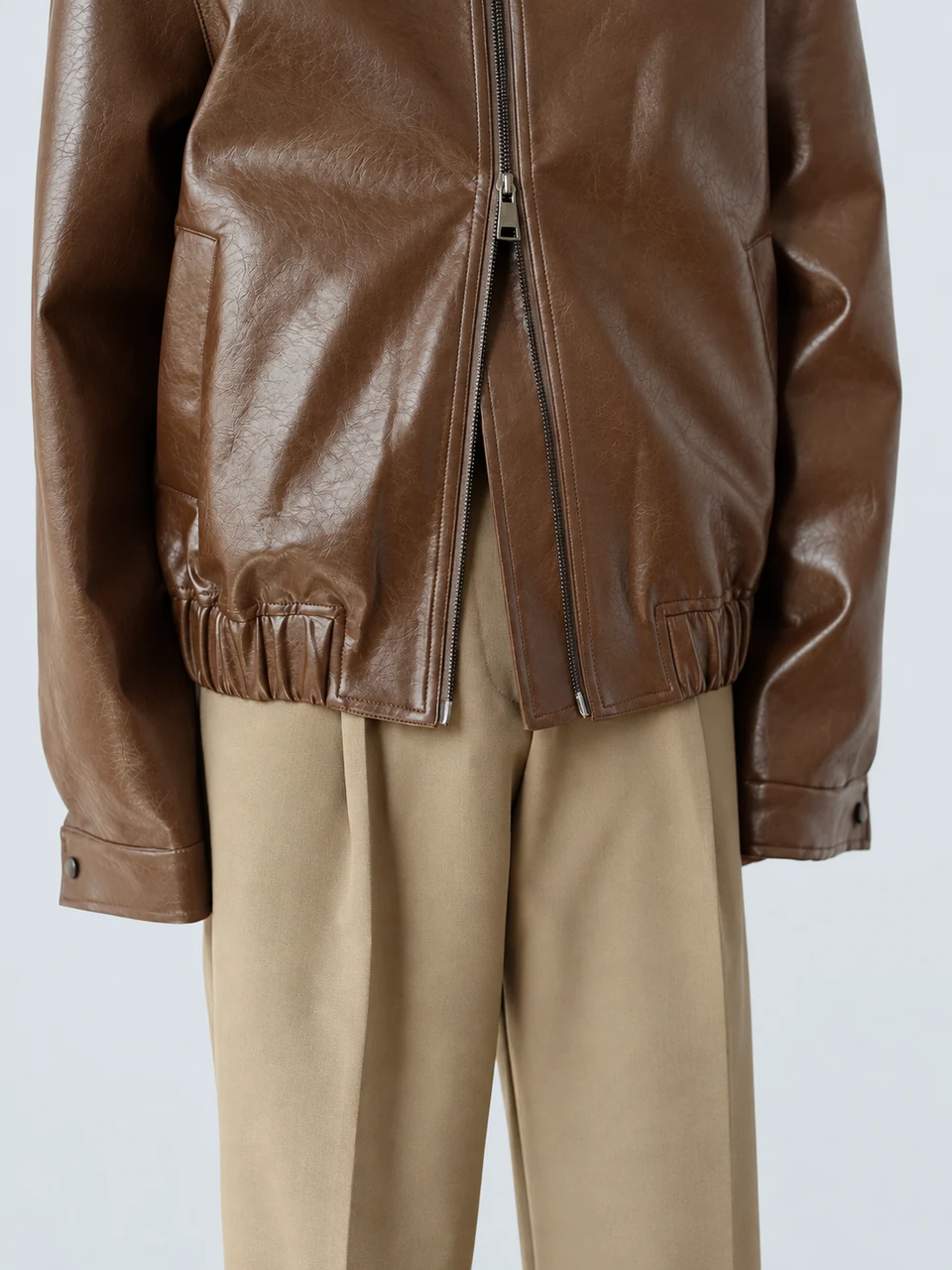 Blake PU Zip Jacket — Brown — Zip cuff detail