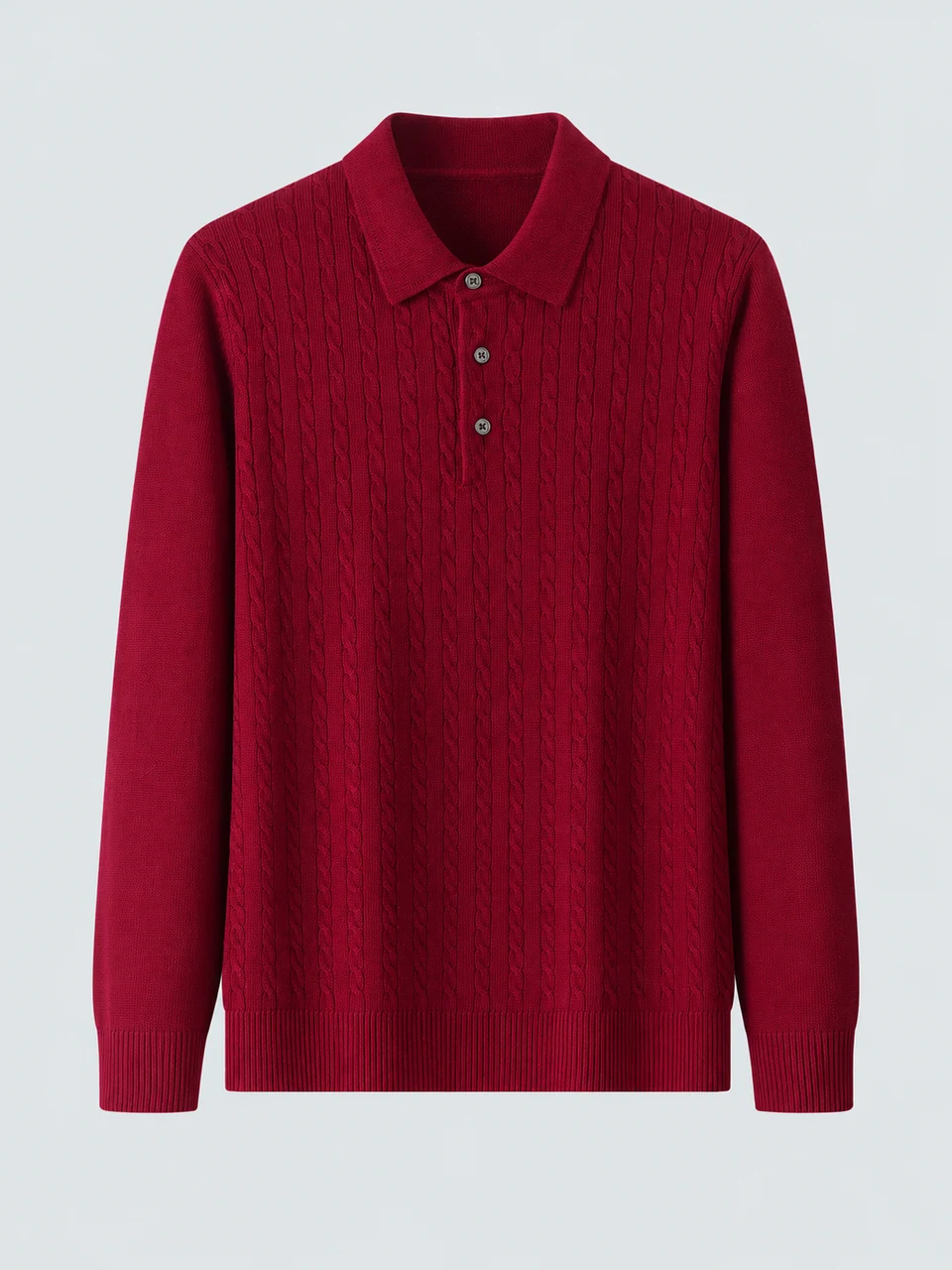 Reid Cable-Knit Polo Sweater — Wine Red — Product photograph