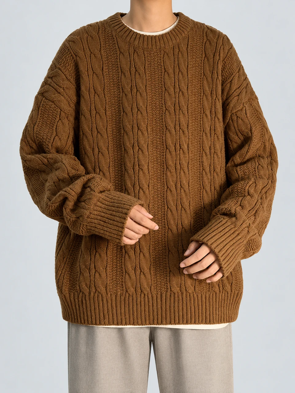 Nolan Cable Crewneck — Brown — Product photograph