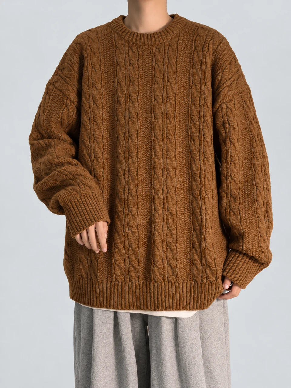 Nolan Cable Crewneck — Brown — Alternate view